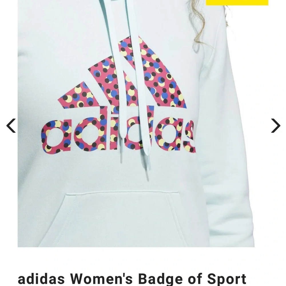 Adidas Baby Blue Mint Sweatshirt Pullover Polka Dot Hoodie Women’s Sz Large - Picture 2 of 10